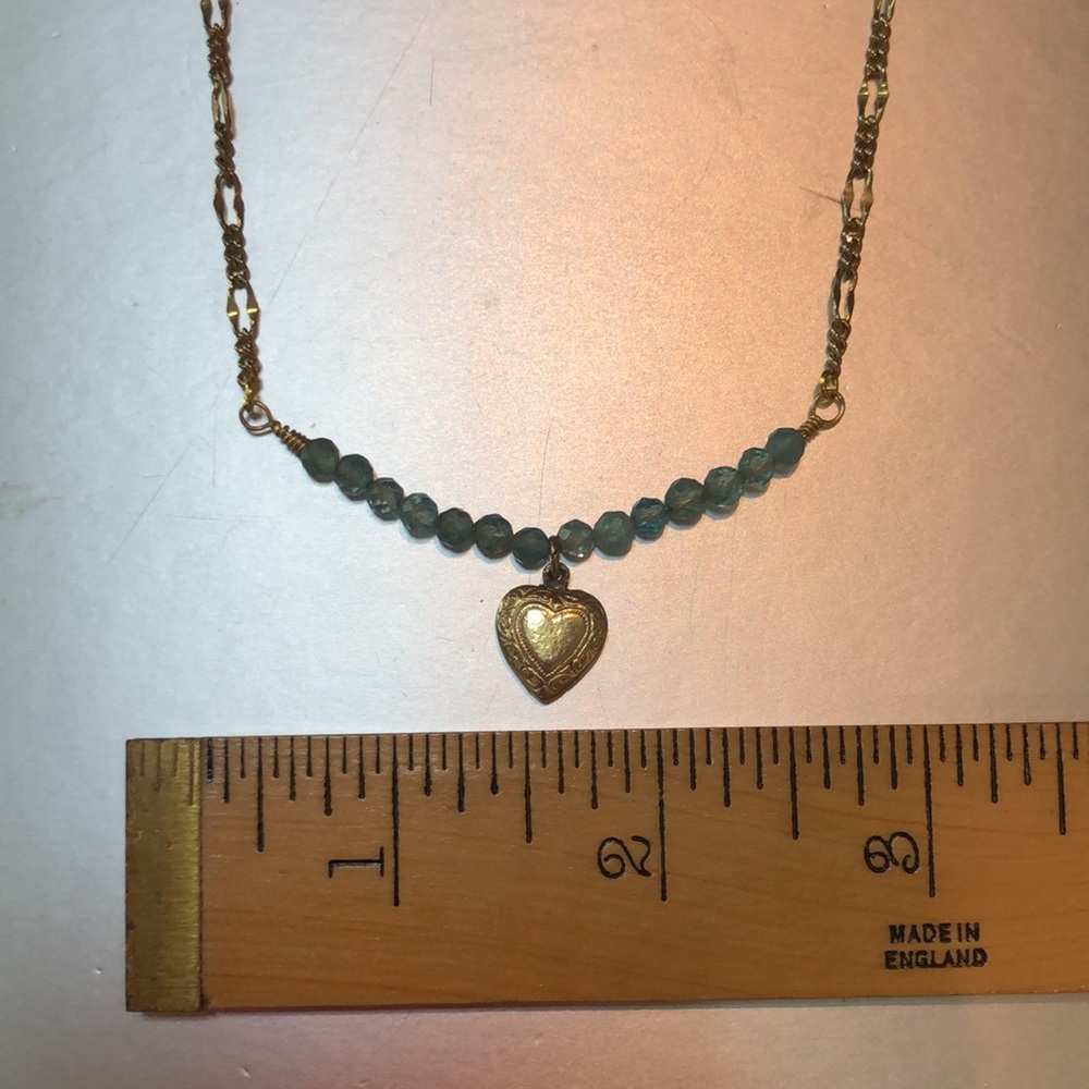 HAND CRAFTED Blue Gold apatite Heart Pendant necklace Dainty Feminine Metallic - Picture 7 of 9